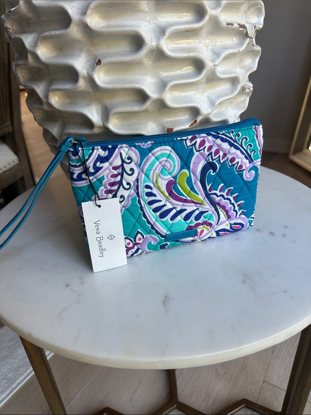 Vera Bradley Teal Paisley Quilted Wristlet